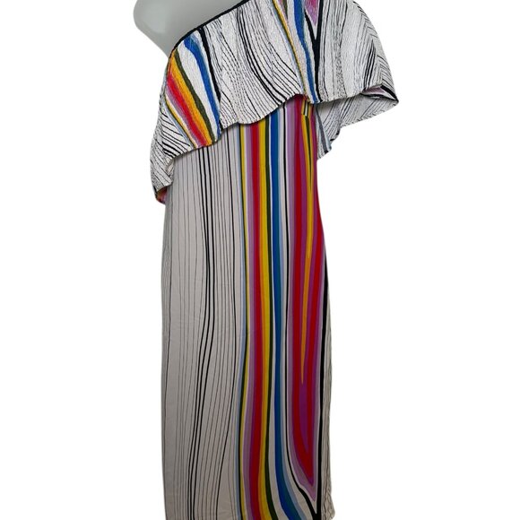 Rachel Roy One Shoulder Rainbow Stripe Midi Dress 0X - Picture 5 of 7